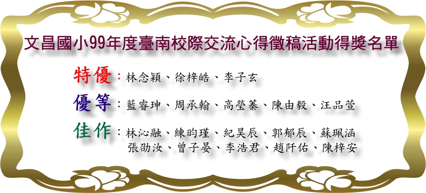 99年度校際交流心得得獎名單
